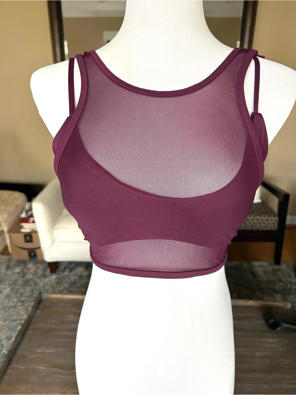 BECCA Muse Mesh-Overlay Multi-Way Bralette Bikini Top Aubergine Deep Purple NWOT - Picture 6 of 12